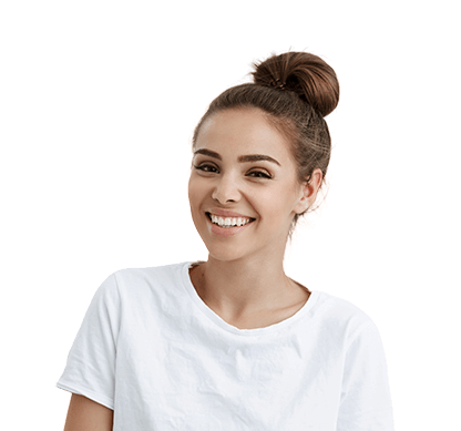 young woman in white t-short smiling