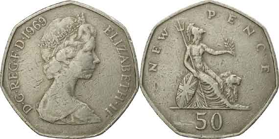 What was the value of 50p in 1969?