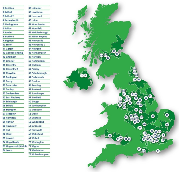 Map of Everyday Loans' UK branch network